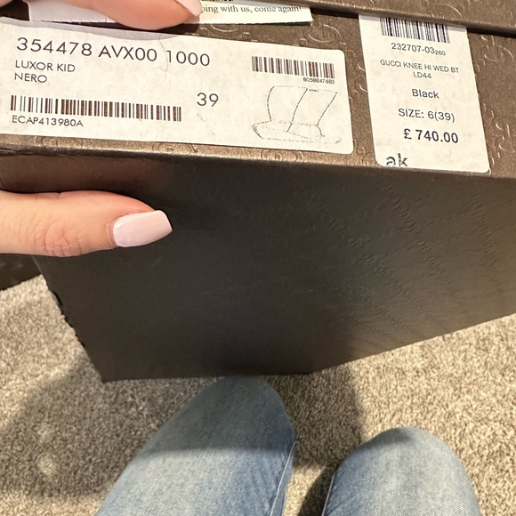 Gucci Black Leather Wedge Knee-High Boots - Picture 10 of 12